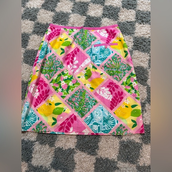 LILLY PULITZER 90s/Y2K Pink Tile Patch Vintage Skirt Alligator Lemon Seashell 2 - Picture 11 of 14